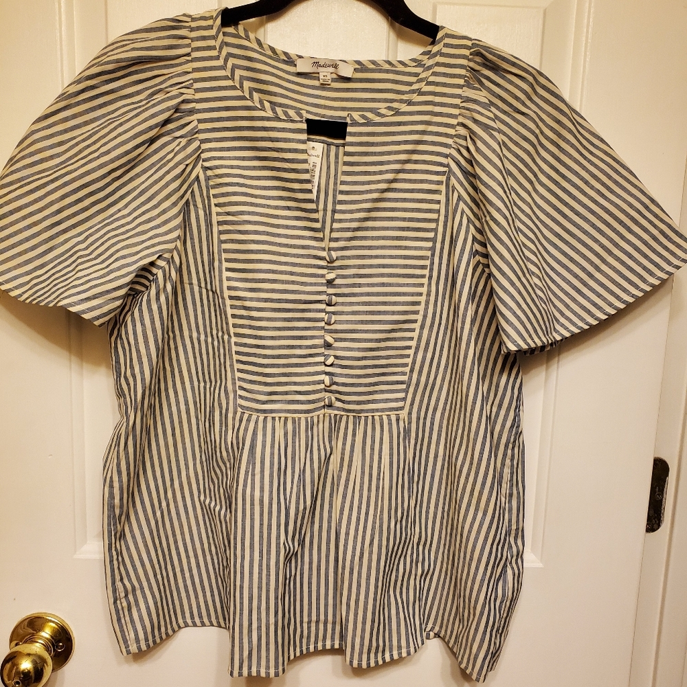 Nwt Madewell Courtyard Stripe Flutter Sleeve Top - image 1